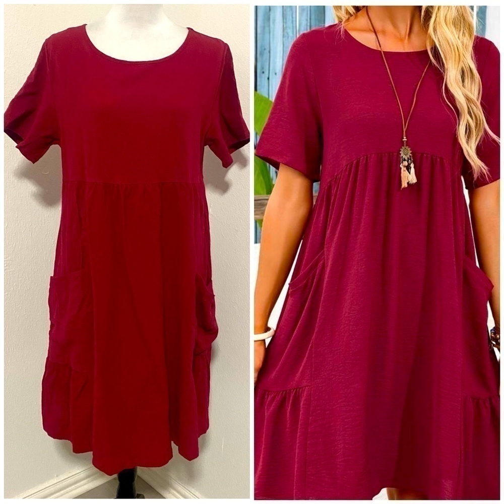 Women Knee High Loose Fit Short Sleeve Solid Color Tunic Dress with Pocket NWOT
